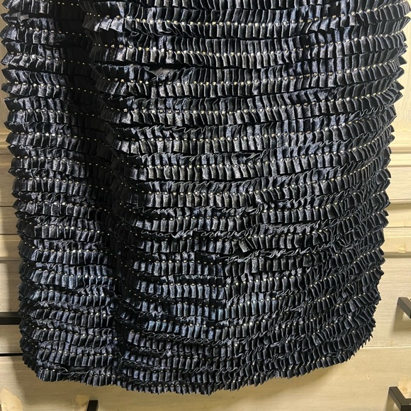 Formal Terani Couture Navy Strapless Ribbon Textured Beaded Cocktail Dress - Picture 2 of 7